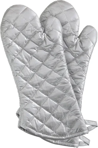 New Star Foodservice Guantes de horno con defensa adicional, hasta 400F, tela entretejida plateada/silicona, 15 pulgadas, juego de 2
