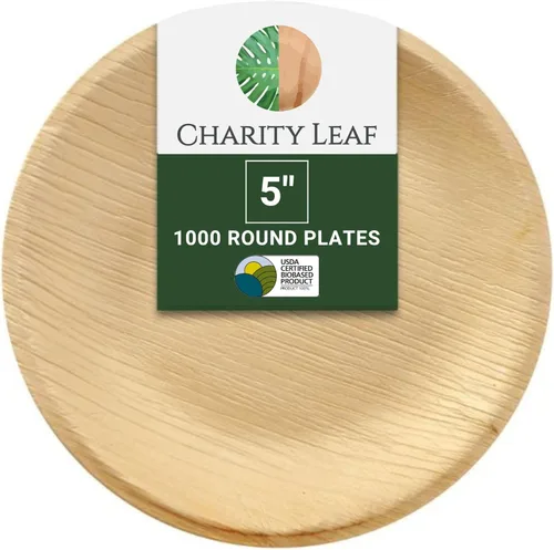 Miniatura 7 de Charity Leaf Platos redondos desechables de hoja de palma de 5 pulgadas (50 piezas) como bambú para servir, tableros desechables, vajilla ecológica