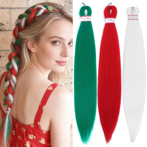 Miniatura 11 de Col bling Cabello trenzado preestirado de 28 pulgadas, 3 paquetes de extensiones de cabello largo para mujer, trenzas de caja, cabello preestirado