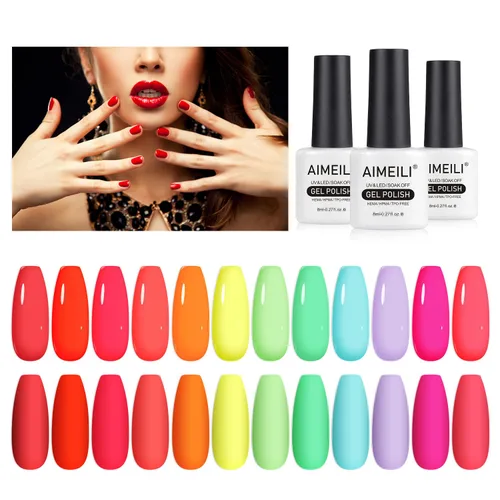 Miniatura 10 de AIMEILI Hema Free - Juego de esmaltes de uñas de gel, libre de crueldad, vegano, colección neón, 12 colores, rosa intenso, azul, amarillo, verde