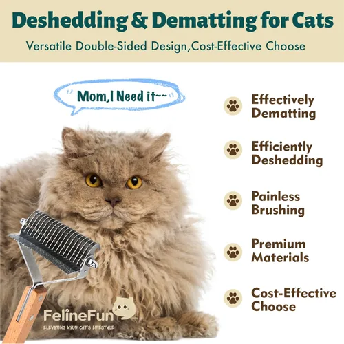 Miniatura 2 de FelineFun Cepillo para Gatos para Desenredar y Quitar Pelo Muerto, Rastrillo 2 en 1 para Subpelo, Elimina Eficazmente el Pelo Suelto y el Pelaje