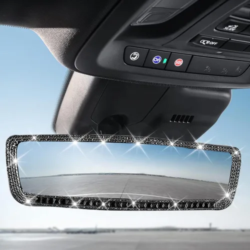 Miniatura 4 de AUCELI Espejo retrovisor para automóvil, espejo retrovisor interior con diamantes de imitación brillantes con vidrio HD, espejo retrovisor con clip