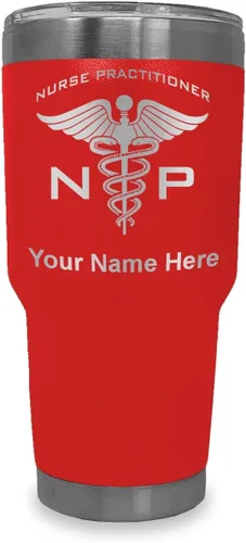 Miniatura 25 de LaserGram NP Nurse Practioner - Vaso aislado al vacío de 20 onzas, grabado personalizado incluido (negro)
