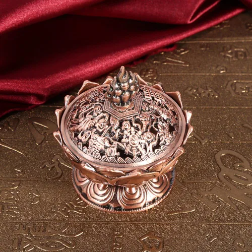 Miniatura 4 de Walfront Soporte de cono de incienso de metal Lotus Bowl Aleación de zinc (rojo-bronce), suministros de adorno de escritorio