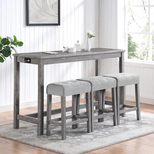 Miniatura 18 de Juego de mesa de comedor para 2, juego de mesa de comedor de 3 piezas de altura de mostrador con puerto USB y taburetes tapizados, color espresso