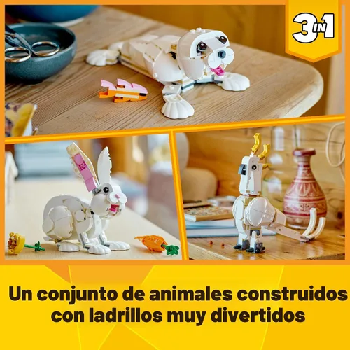 Miniatura 2 de LEGO Creator 3 en 1 Juego de construcción de juguete de animal conejo blanco, juguete STEM para niños de 8 años en adelante, se transforma de conejo