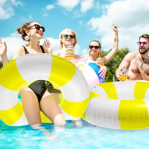 Miniatura 6 de Foilswirl Flotadores inflables jumbo de 47.24 pulgadas para piscina, anillos de piscina a rayas azules y blancas, tubo inflable para mujeres