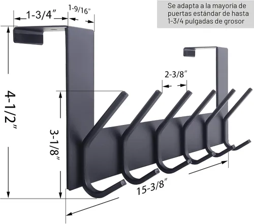Miniatura 2 de WEBI Ganchos sobre la Puerta Colgador de Puerta, Toallero sobre la Puerta con 6 Ganchos para Colgar, Colgador de Abrigos y Toallas para Puerta Negro