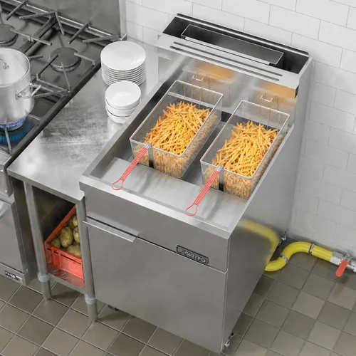 Miniatura 6 de EGGKITPO Freidora de gas propano líquido de 70 libras, con certificación CSA, freidora comercial con 2 cestas y drenaje de aceite, 5 tubos