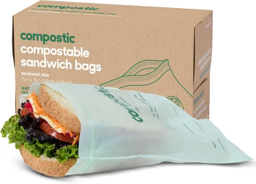 Miniatura 10 de Compostic Bolsas compostables para aperitivos, tamaño de aperitivo (60 unidades), paquete de iniciación – Sellado resellable, a base de plantas
