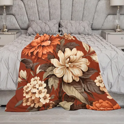 Miniatura 6 de Manta de vellón con estampado botánico de flores de terracota y primavera, manta de franela para el hogar, cama, sofá para niños y adultos, 70 x 80