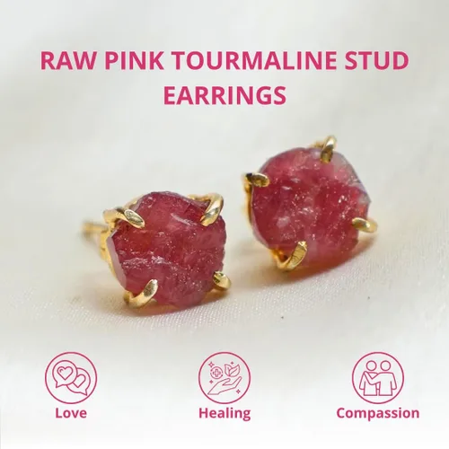 Miniatura 50 de Gempires Natural Raw Prong Setting Stud Earrings, 8-10 mm Crystals Earring, Handmade Jewelry, Gift for Her
