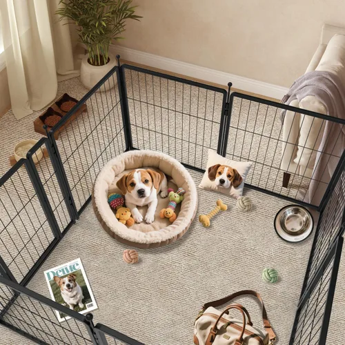 Miniatura 4 de Corralito para perros de 36 pulgadas, 8 paneles para uso en interiores y exteriores, valla de metal resistente para mascotas con estacas