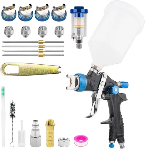 HVLP - Kit de pistola de pintura de aire de alimentación por gravedad con boquillas de 1.4/1.7/2.0//0.098 in, pistola de pintura en aerosol Azul