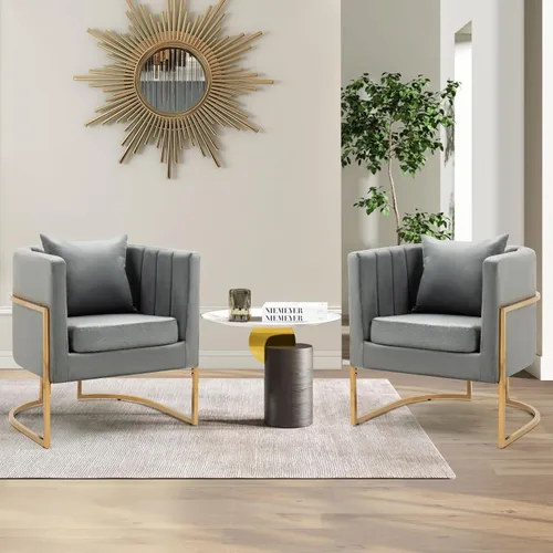 Miniatura 18 de Silla de Acento Moderna de Terciopelo, Sillón Tapizado Tipo Barril de Mediados de Siglo con Almohada para Sala de Estar, Cómoda Silla Individual