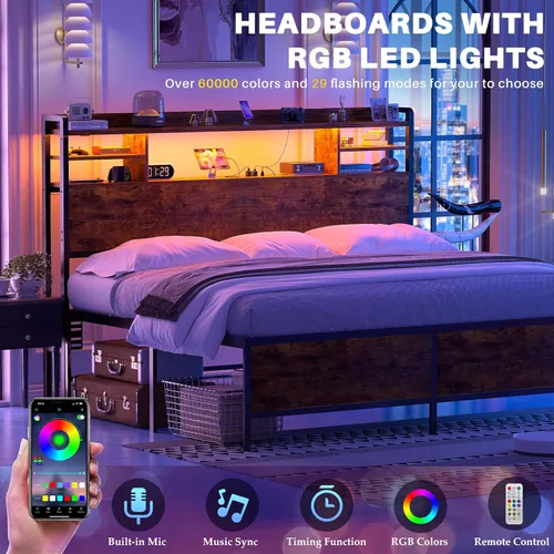 Miniatura 6 de Aheaplus Cabecero para Cama Tamaño Queen con Almacenamiento, Cabeceros con Luz LED, Tomas de Corriente, Puertos USB Cabecero Tamaño Queen, Cabecero
