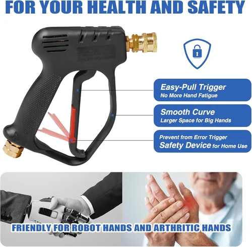 Miniatura 5 de MEKOH Pistola de lavado a presión corta, pistola rociadora de alta potencia de 4000 PSI, pistola de espuma de 10.5 GPM con conexión rápida de 3/8