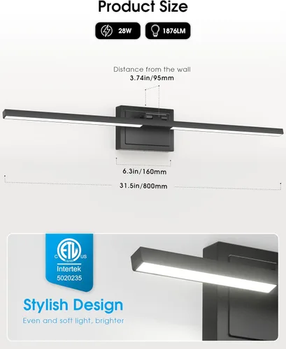 Miniatura 7 de VOLISUN Luz de tocador de baño de 31.5 pulgadas, 5CCT regulable, lámpara LED de baño de 28W sobre espejo, luces de tocador de barra negra