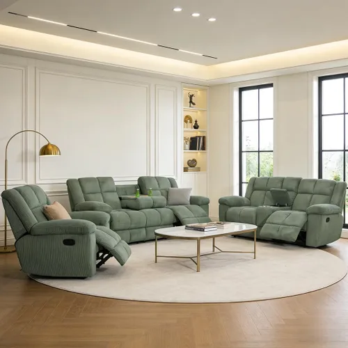 Miniatura 11 de Juego de sofá reclinable manual, juego de sofá reclinable de microfibra, juego de muebles modernos para sala de estar, sofá reclinable para sala