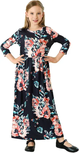 Miniatura 61 de 21KIDS Vestido largo floral de manga larga 3/4 con bolsillos para niñas de 6 a 12 años