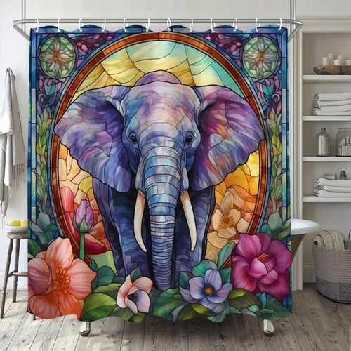 Miniatura 11 de YLATY4413 - Cortina de ducha de mapache para baño, diseño de hojas de flores, arte de cristal, bohemio, tela abstracta, moderna, impermeable