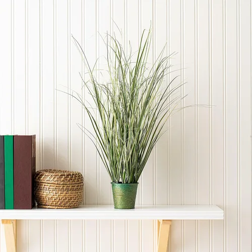 Miniatura 5 de Vickerman Everyday - Hierba verde artificial abigarrada de 24 pulgadas con maceta de hierro, decoración de plantas de césped sintético, acento