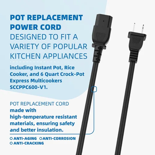 Miniatura 3 de Cable de alimentación compatible con olla Crock-Pot Express de 6 cuartos de galón SCCPPC600-V1, para olla instantánea, olla de arroz, cable