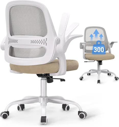 Silla de oficina ergonómica de malla para oficina en casa, brazos abatibles, respaldo de malla transpirable y cojín de asiento grueso, silla de