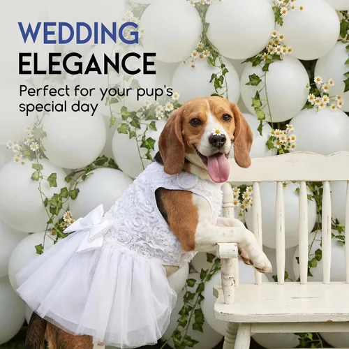 Miniatura 4 de ASENKU Vestido para Perro Vestido de Boda para Mascota Vestido de Princesa de Encaje para Cachorro Traje de Fiesta de Cumpleaños Ropa Formal