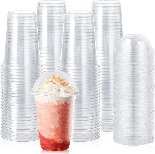 Lilymicky 90 juegos de vasos de plástico transparente de 16 onzas con tapas de cúpula, vasos de plástico desechables de 16 onzas para café helado,