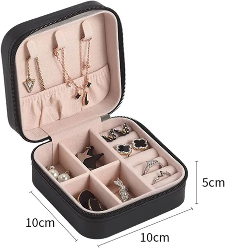 Miniatura 6 de EBUTY Joyero de viaje mini organizador portátil para anillos, aretes, collares, regalos para niñas y mujeres, color negro