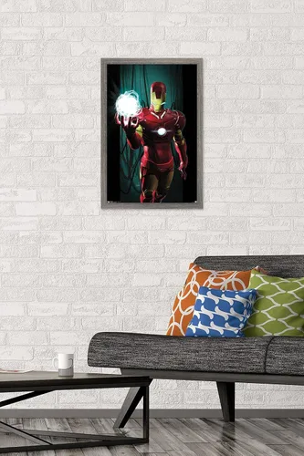 Miniatura 2 de Trends International Marvel Comics - Iron Man - Póster de pared energético, 14.725 x 22.375 pulgadas, versión enmarcada en madera de granero