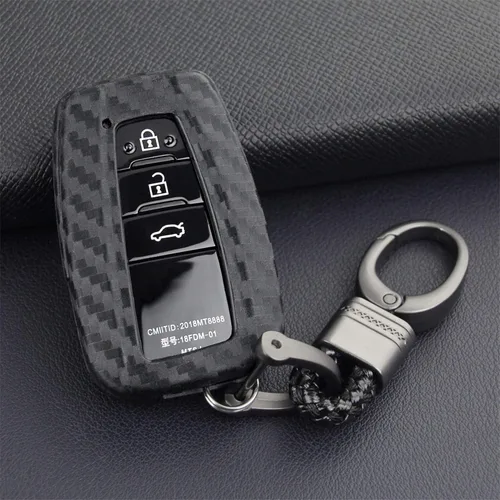 MissBlue Funda de piel auténtica para llave Toyota 86 GT86 Avalon C-HR Camry Corolla Highlander Land Cruiser Prado Prius RAV4, Patrón de fibra de