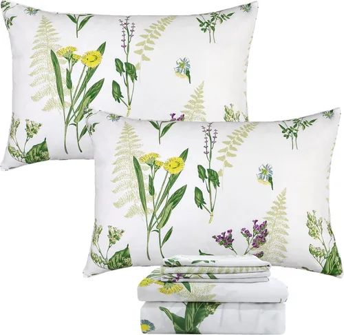 Miniatura 45 de FADFAY Juego de sábanas de cama con estampado floral amarillo, de algodón, tamaño King, suaves, transpirables, estilo Shabby Coquette, con bolsillo