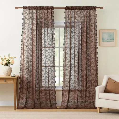 Miniatura 92 de YJ YANJUN Cortinas traslúcidas negras de 54 pulgadas de largo, panel de cortina de encaje gótico victoriano para cocina, cortinas cortas de Negro