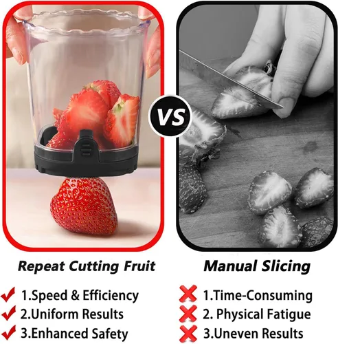 Miniatura 4 de Cortador de frutas, cortador de fresa con cuchillas inoxidables para huevo, plátano, pepino, hongos, herramienta de cocina desmontable, rebanada
