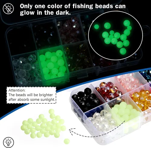 Miniatura 3 de QualyQualy Cuentas de pesca surtidas, cuentas de pesca de vidrio de plástico, rojo y amarillo, mezcla de colores, cuentas de pesca luminosas