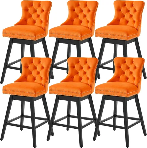 Miniatura 14 de Taburetes de bar con altura de mostrador, taburetes de bar giratorios 360 con respaldos, sillas tapizadas de tela de terciopelo de alta calidad