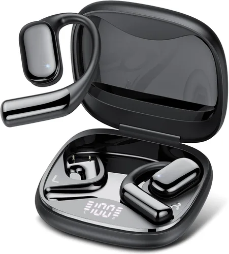 Auriculares de oreja abierta, auriculares inalámbricos verdaderos, graves intensos, llamadas claras, tiempo de reproducción de 42 horas, auriculares