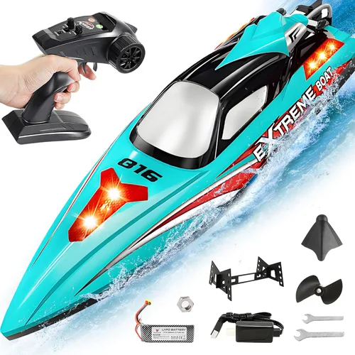 BEZGAR Bote RC, barco de control remoto sin escobillas grande de 45 cm para adultos y niños, botes de velocidad RC grandes y rápidos de 55 KPH con