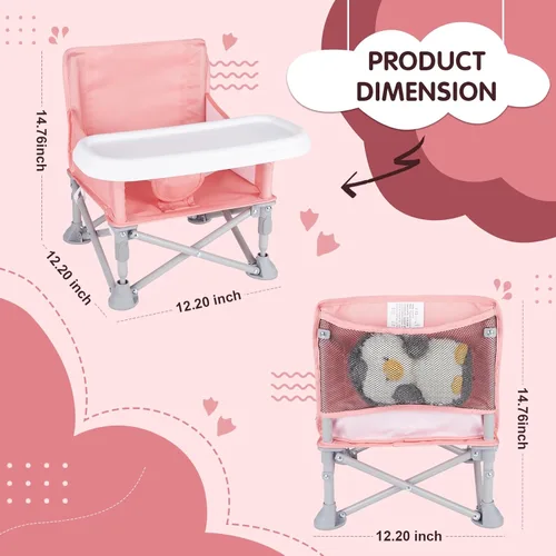 Miniatura 2 de Silla de bebé portátil, asiento elevador plegable con bandeja para mesa de comedor, silla de camping compacta para césped, playa, viajes, bebés de 6