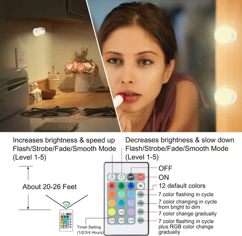 Miniatura 3 de Luces LED de acento que funcionan con pilas, luz de imagen regulable con control remoto, 12 luces de arte que cambian de color, luz de disco