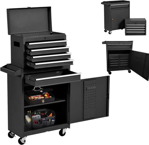 X&T Caja de herramientas con ruedas compuestas, organizadores de pecho desmontables con cerradura con 4 ruedas y 5 cajones, armario de