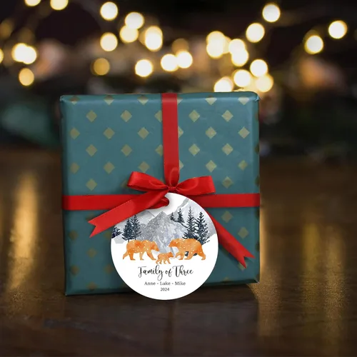 Miniatura 6 de Adorno de Navidad de familia de 3 2025, adorno personalizado para la primera Navidad del bebé, recuerdo de adorno familiar con tema de oso, 3.5 Co-03