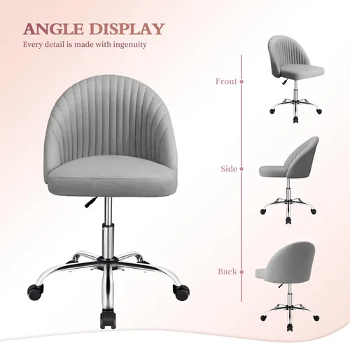 Miniatura 6 de JUMMICO Silla de escritorio para oficina en casa, silla de tocador, tapizada, ajustable, con respaldo medio, giratoria, sin brazos, sillas de Gris