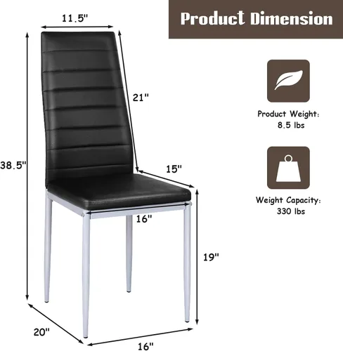 Miniatura 3 de KOTEK Juego de 4 sillas de comedor de piel sintética, sillas laterales tapizadas con respaldo alto ergonómico y marco de acero, sillas laterales