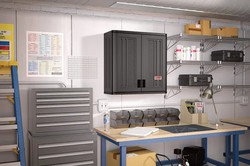 Miniatura 2 de Suncast Commercial - Gabinete de pared de resina resistente de 4 pies cúbicos con estante ajustable reforzado con metal y manijas con cerradura