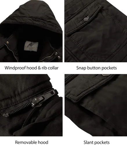 Miniatura 5 de Chaqueta WenVen parca de invierno con capucha extraíble cálida para hombre