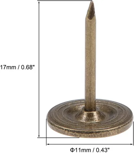 Miniatura 3 de uxcell Uñas de tapicería de 0.433 in x 0.669 in, cabeza plana, uñas de muebles de tono bronce para muebles, cabeceros de sofá, 50