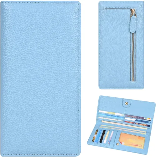 Miniatura 29 de Billetera para mujer, billetera RFID extradelgada, bolso plegable de cuero, con 11 ranuras para tarjetas y ventana de identificación, lindo monedero